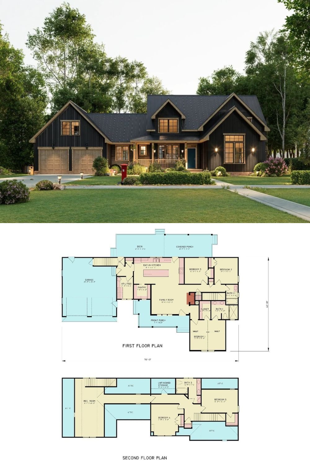 Debbie 4 5-Bedroom Modern Farmhouse with Bonus Room and Double Garage (Floor Plan)