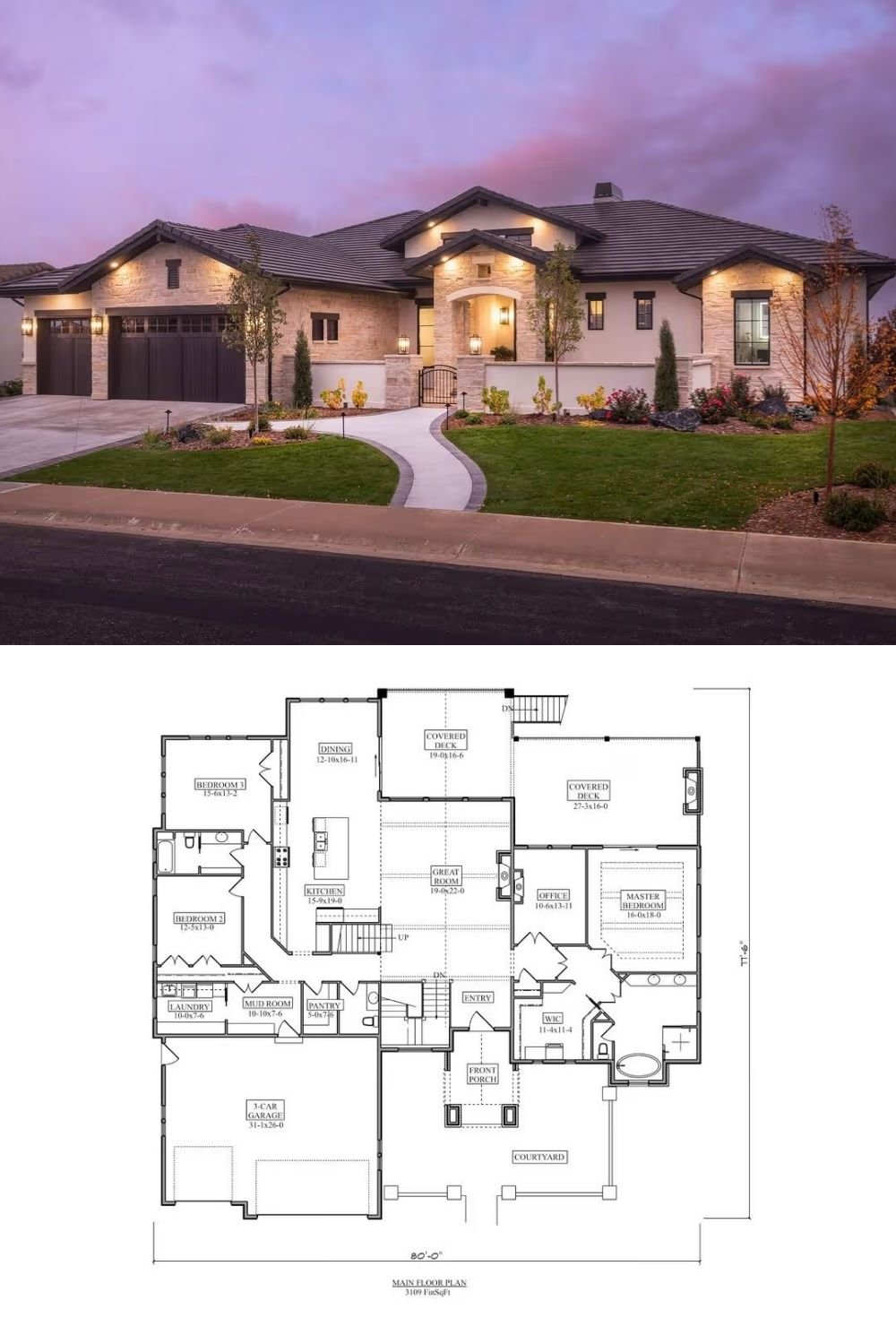 5-Bedroom French Country Home with Courtyard and Walkout Basement (Floor Plan)