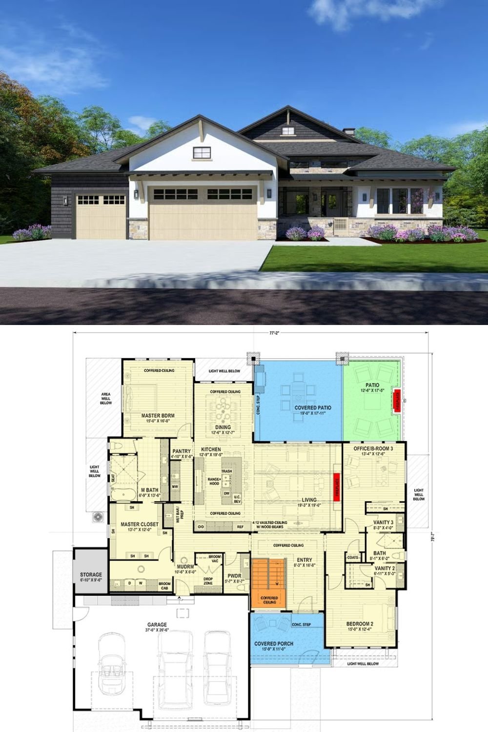 5-Bedroom Modern Farmhouse with Covered Patio and Lower Level Expansion (Floor Plan)