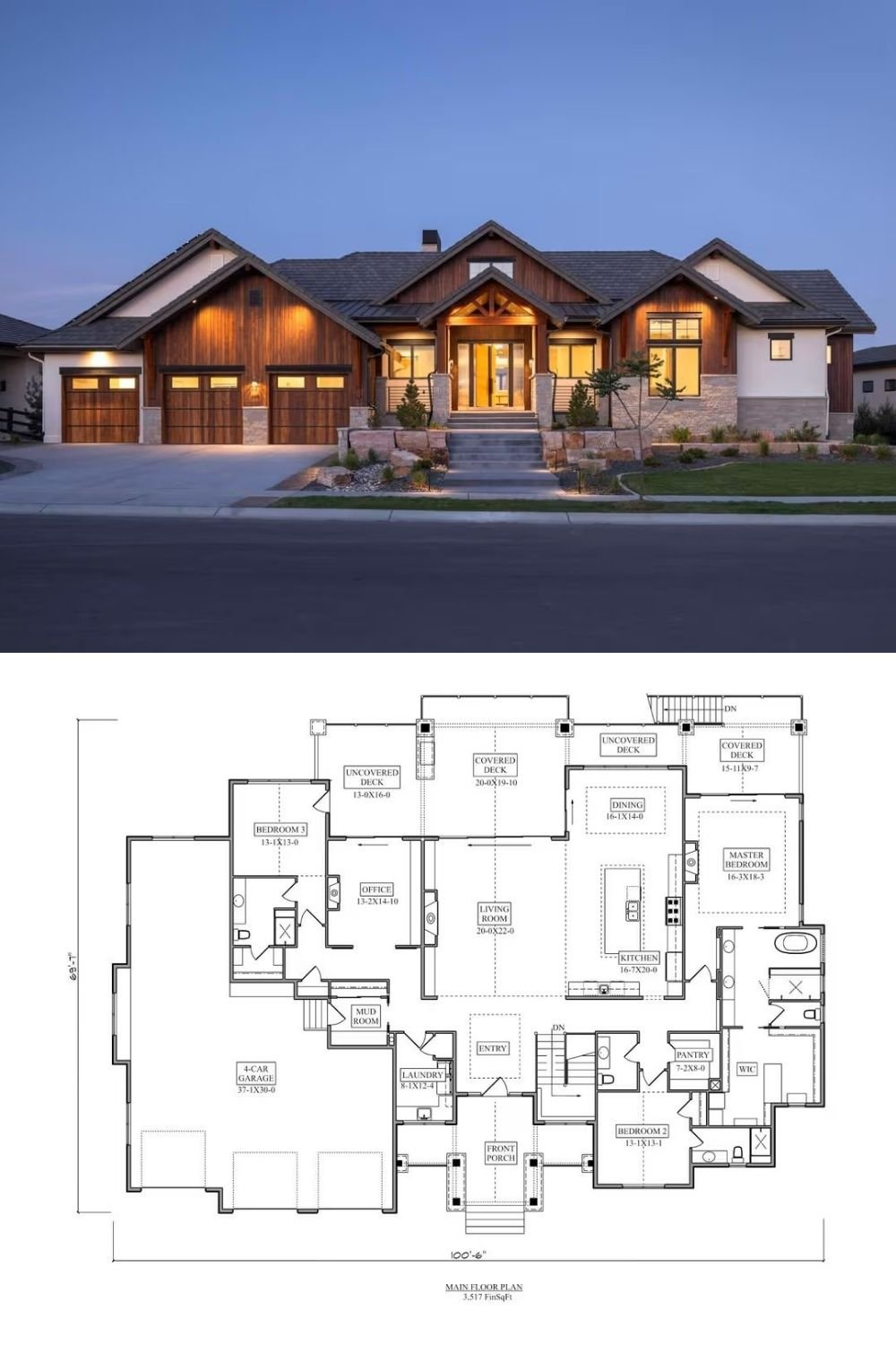 Modern-Style 5-Bedroom Ranch with Walkout Basement and 4-Car Garage (Floor Plan)