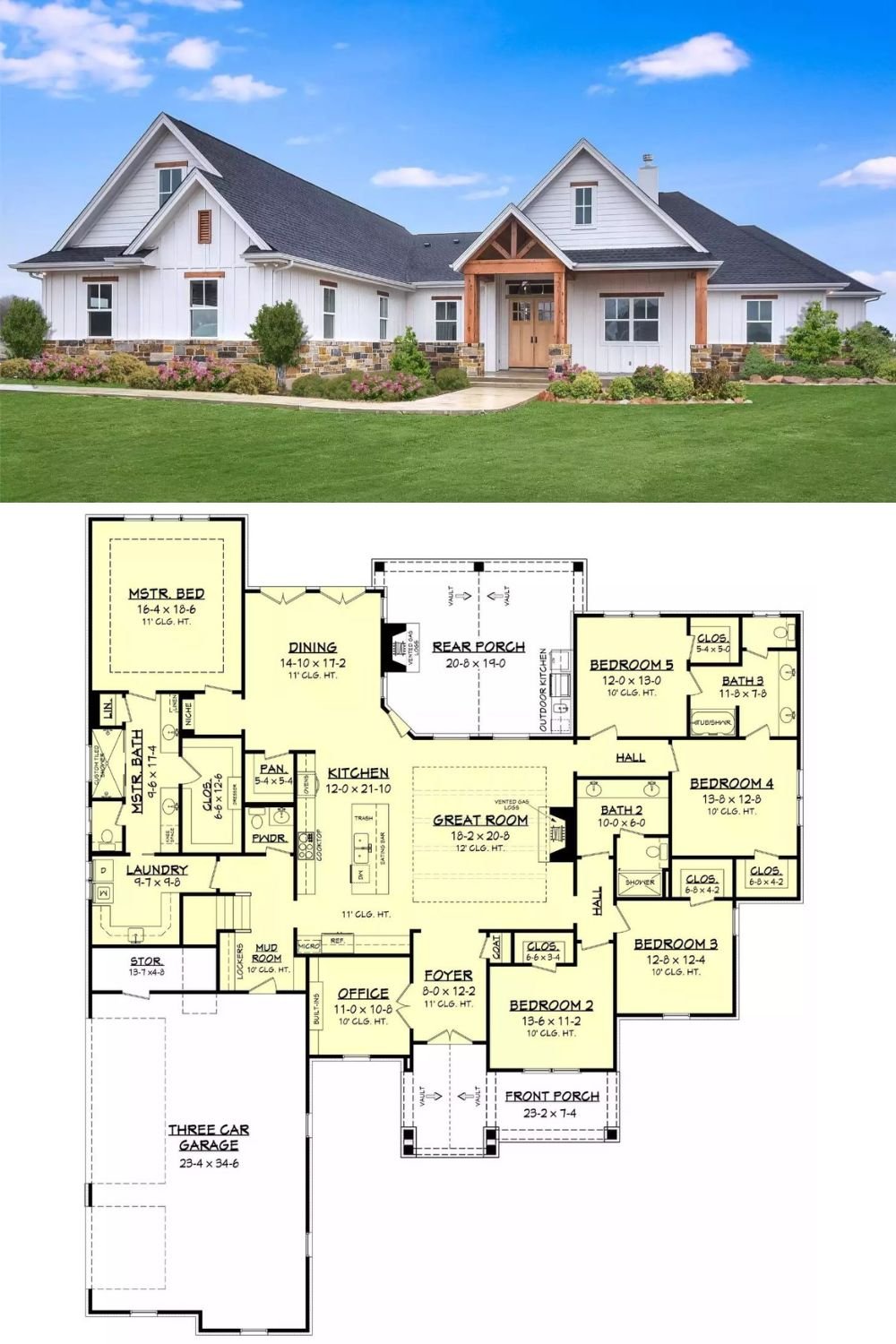 Farmhouse-Style 5-Bedroom Peach Grove Home with 3-Car Garage and Bonus Room (Floor Plan)
