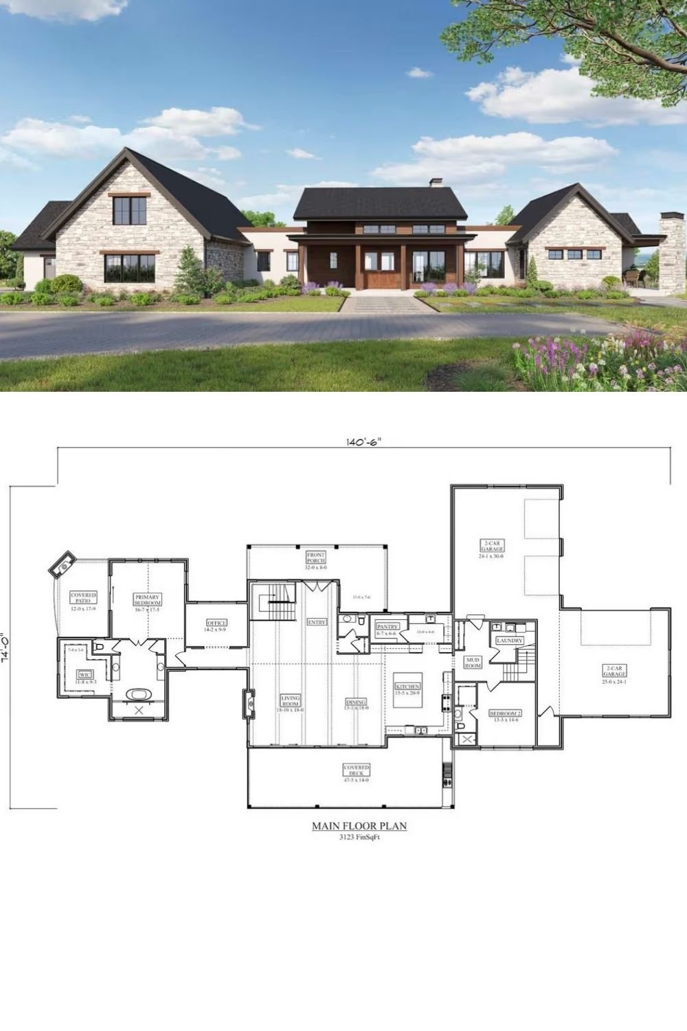 5-Bedroom Southwest Home for a Sloped Lot with a Wet Bar (Floor Plan)
