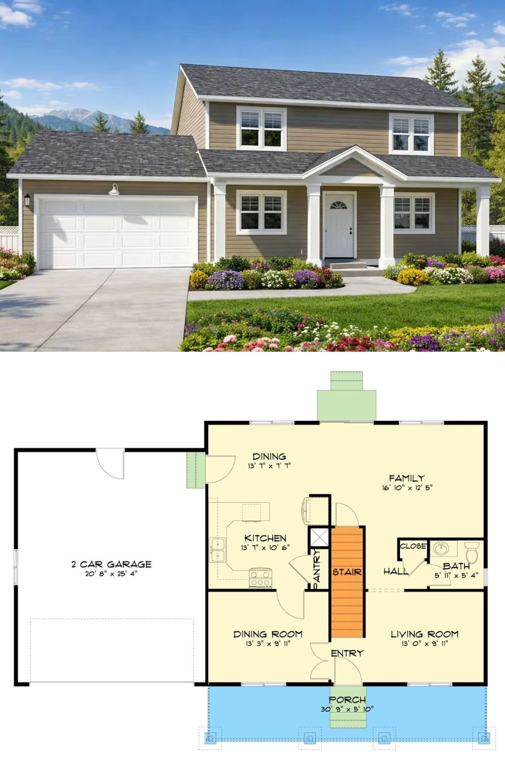 5-Bedroom Traditional Home with Covered Front Porch and Lower Level Expansion (Floor Plan)