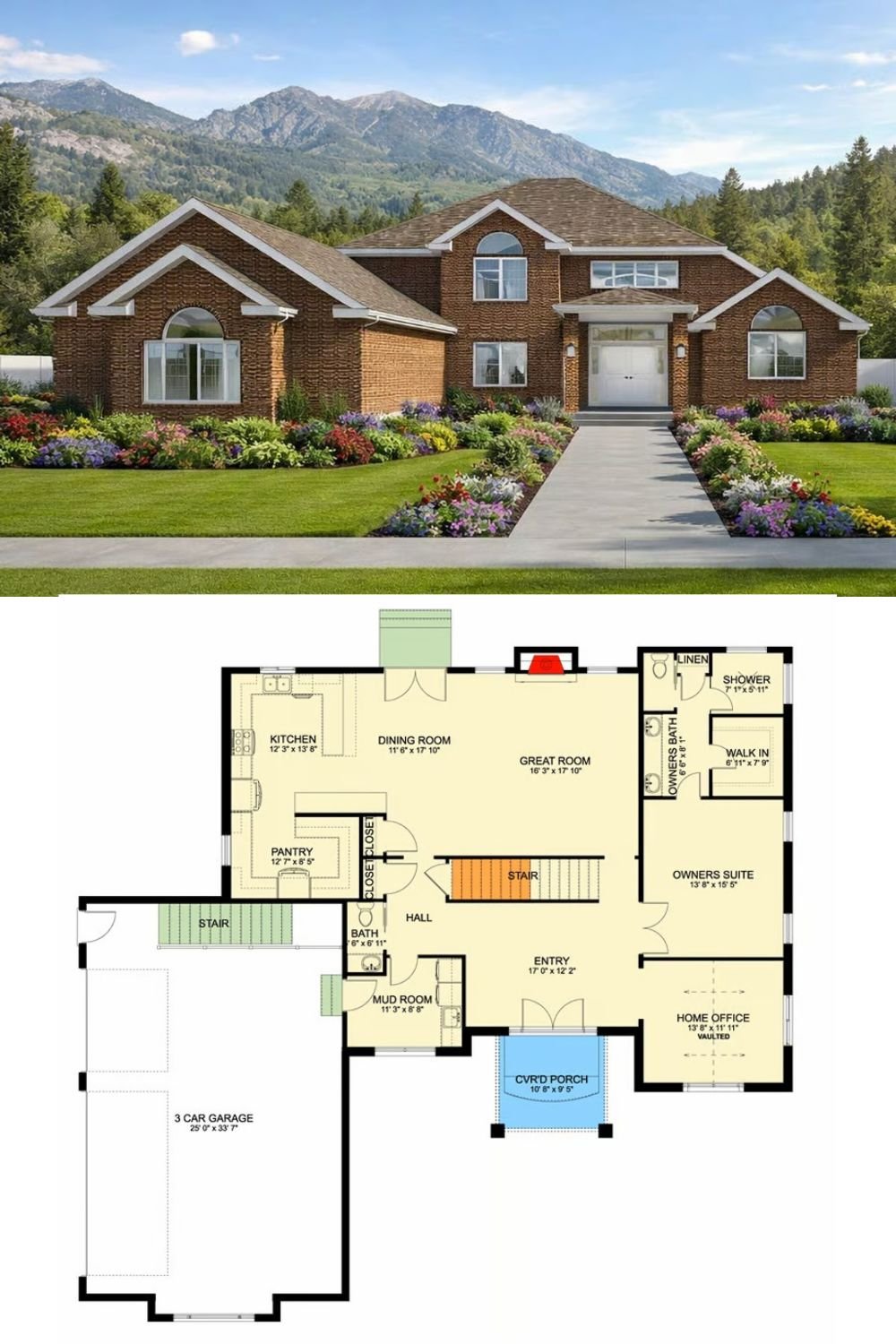 6-Bedroom Traditional Home for a Corner Lot with Open-Concept Living (Floor Plan)