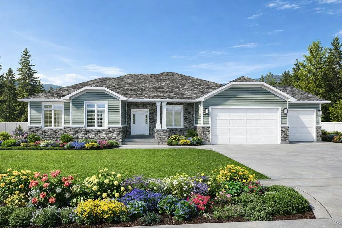 5-Bedroom Craftsman Ranch with Open Living Space and 3-Car Garage (Floor Plan)