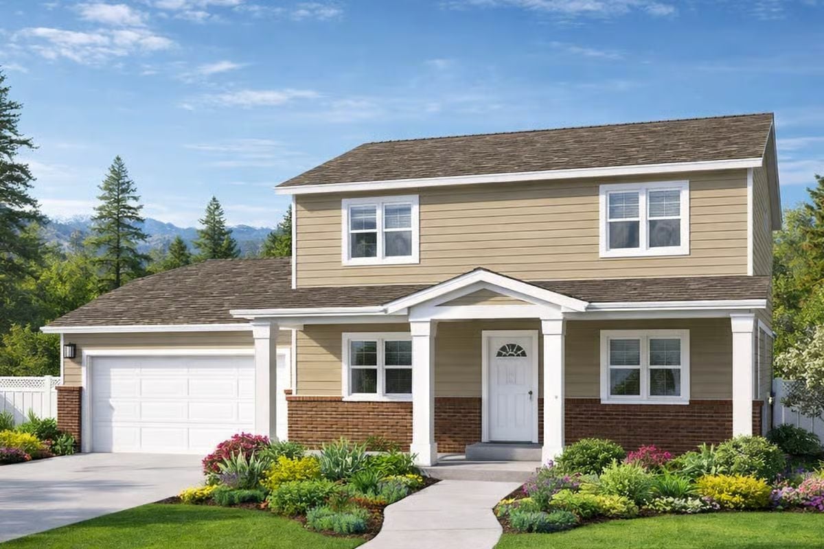 Traditional-Style 5-Bedroom Home with Front Porch and 2-Car Garage (Floor Plan)