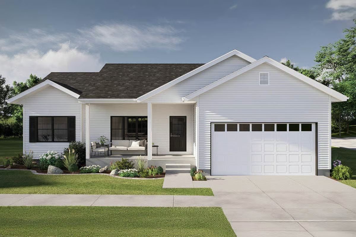 Ranch-Style 3-Bedroom Home with Front Porch and Double Garage (Floor Plan)