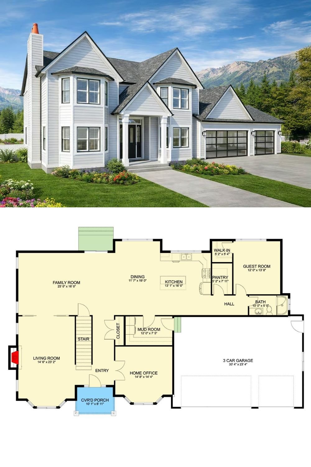 7-Bedroom Modern Farmhouse with Loft and Lower Level Expansion (Floor Plan)