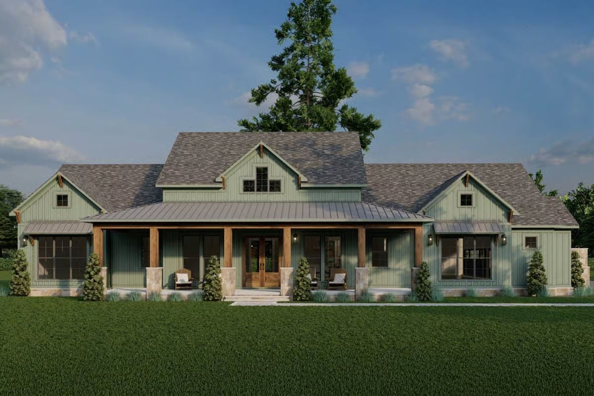 3-Bedroom Modern Farmhouse with Front Porch 3-Car Garage (Floor Plan)