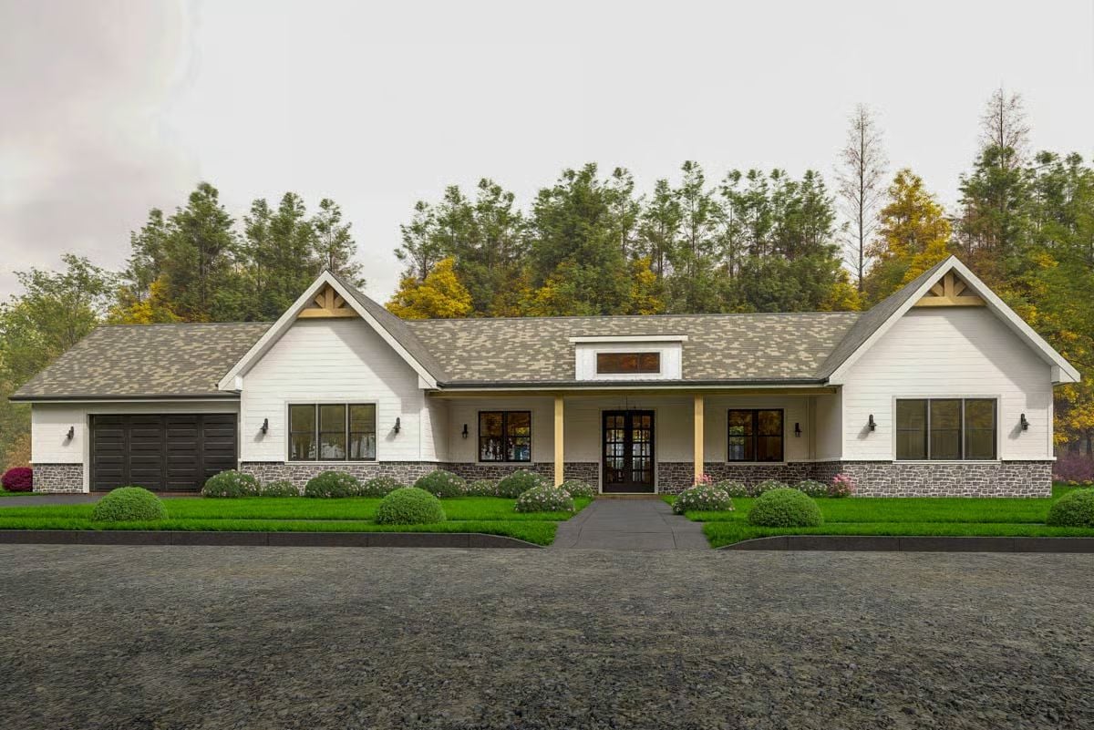 3-Bedroom Contemporary Ranch with Dual Porches and Open-Concept Living (Floor Plan)