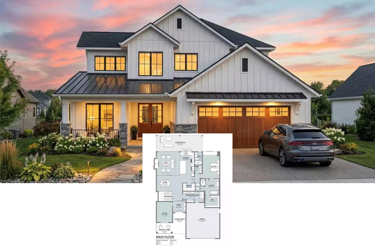 3-Bedroom Farmhouse for a Corner Lot with Loft and Front and Rear Porch (Floor Plan)