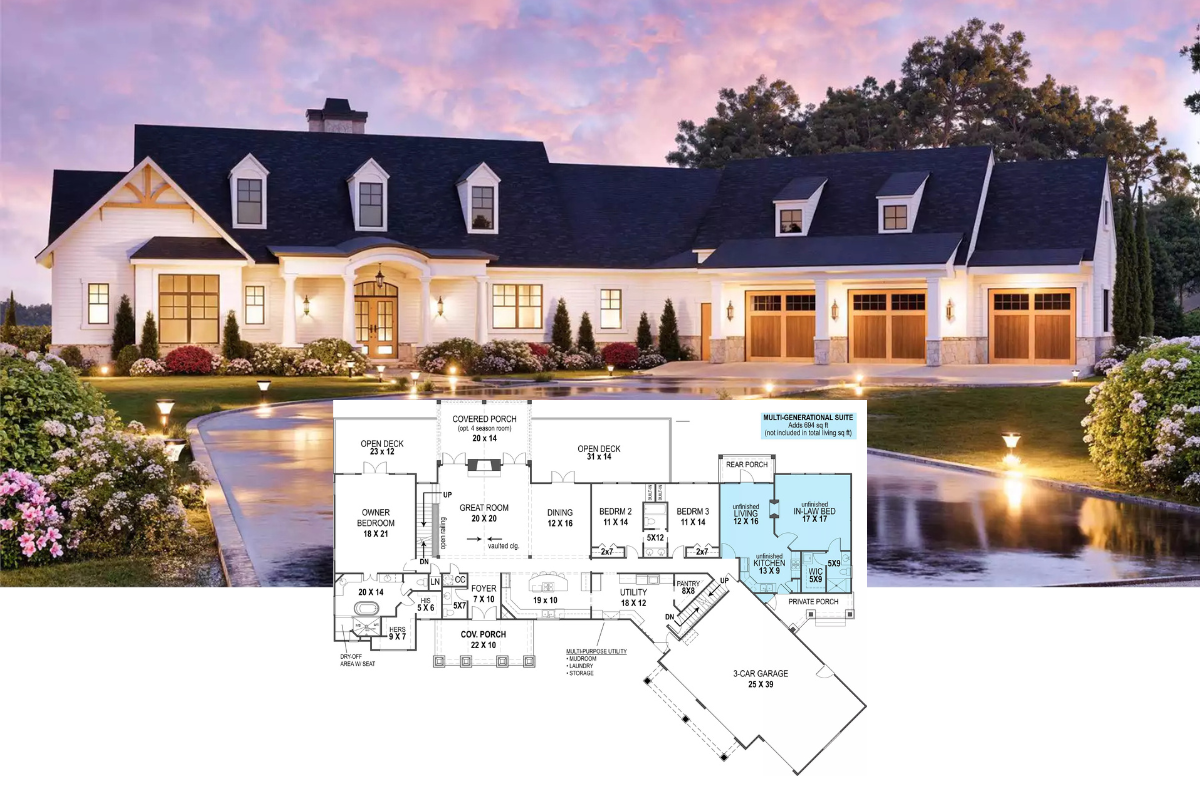 Pepperwood Place 3-Bedroom Craftsman-Style Home with In-law Suite and Bonus Room (Floor Plan)