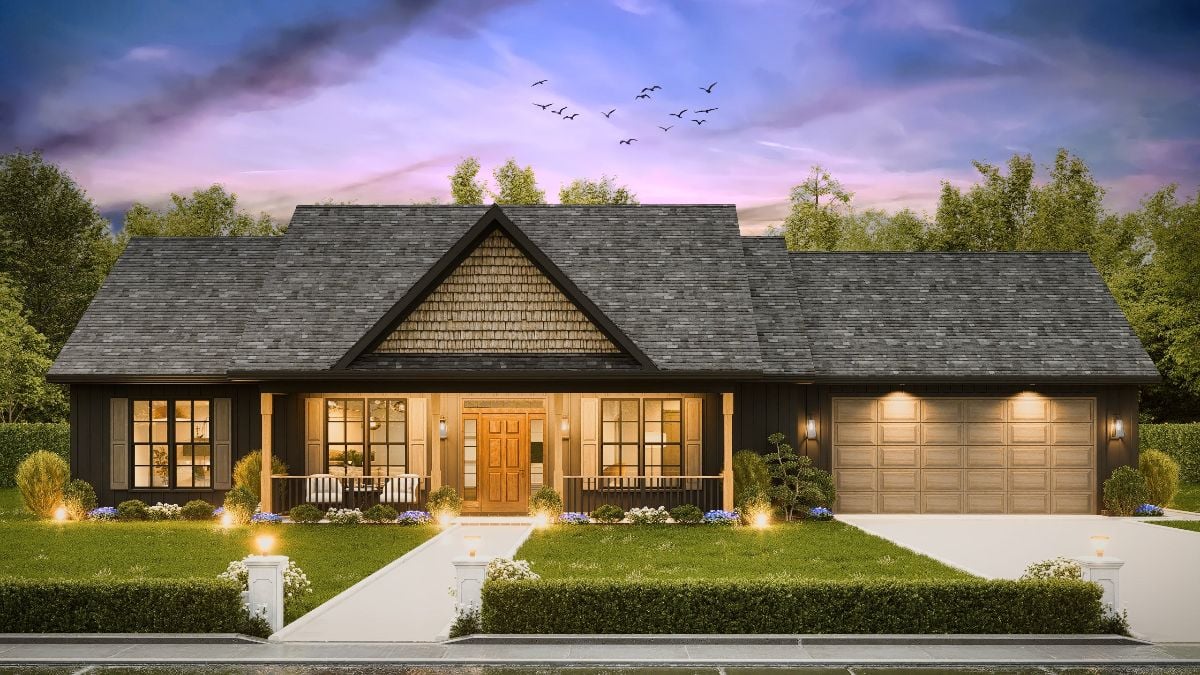 Yates 3 Lake House with Covered Front Porch and Double Garage (Floor Plan)