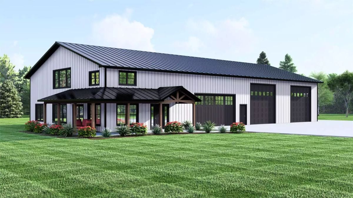 Darrien Cove 1-Bedroom Barndominium with Open Living Space and Wraparound Porch (Floor Plan)