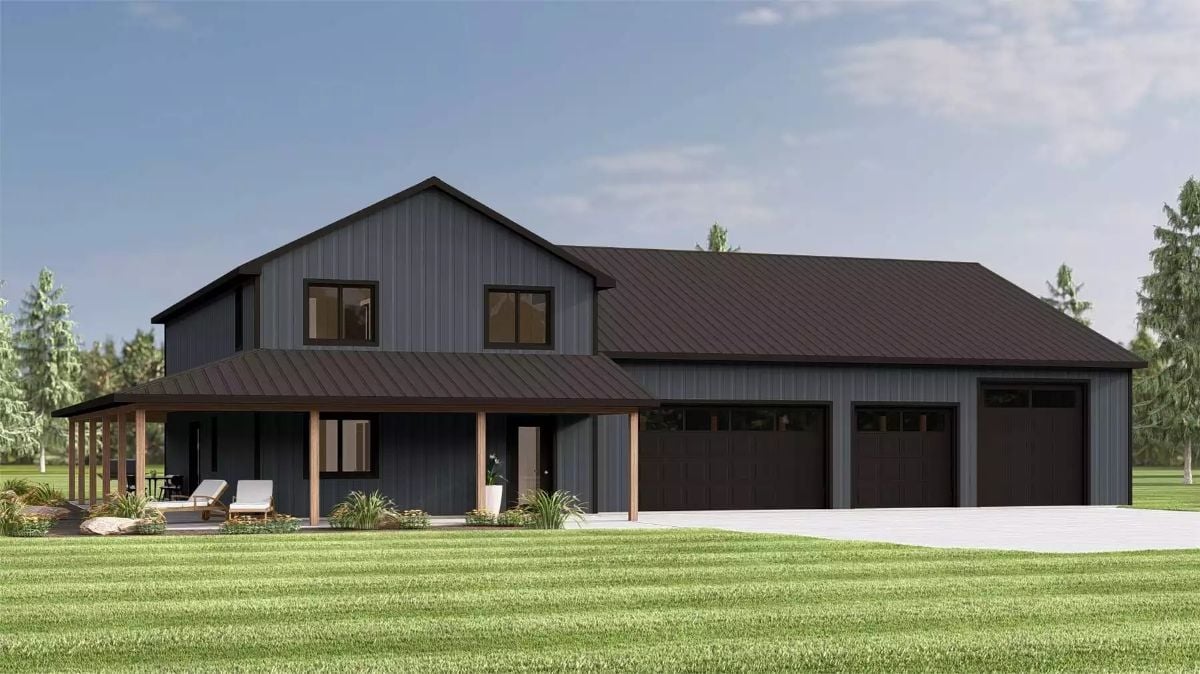 Farmingston 3-Bedroom Barndominium with Loft and Wraparound Porch (Floor Plan)