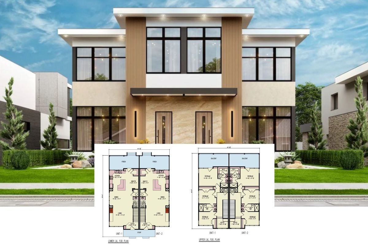 Contemporary-Style Gardner Duplex with Covered Patio and Balcony (Floor Plan)