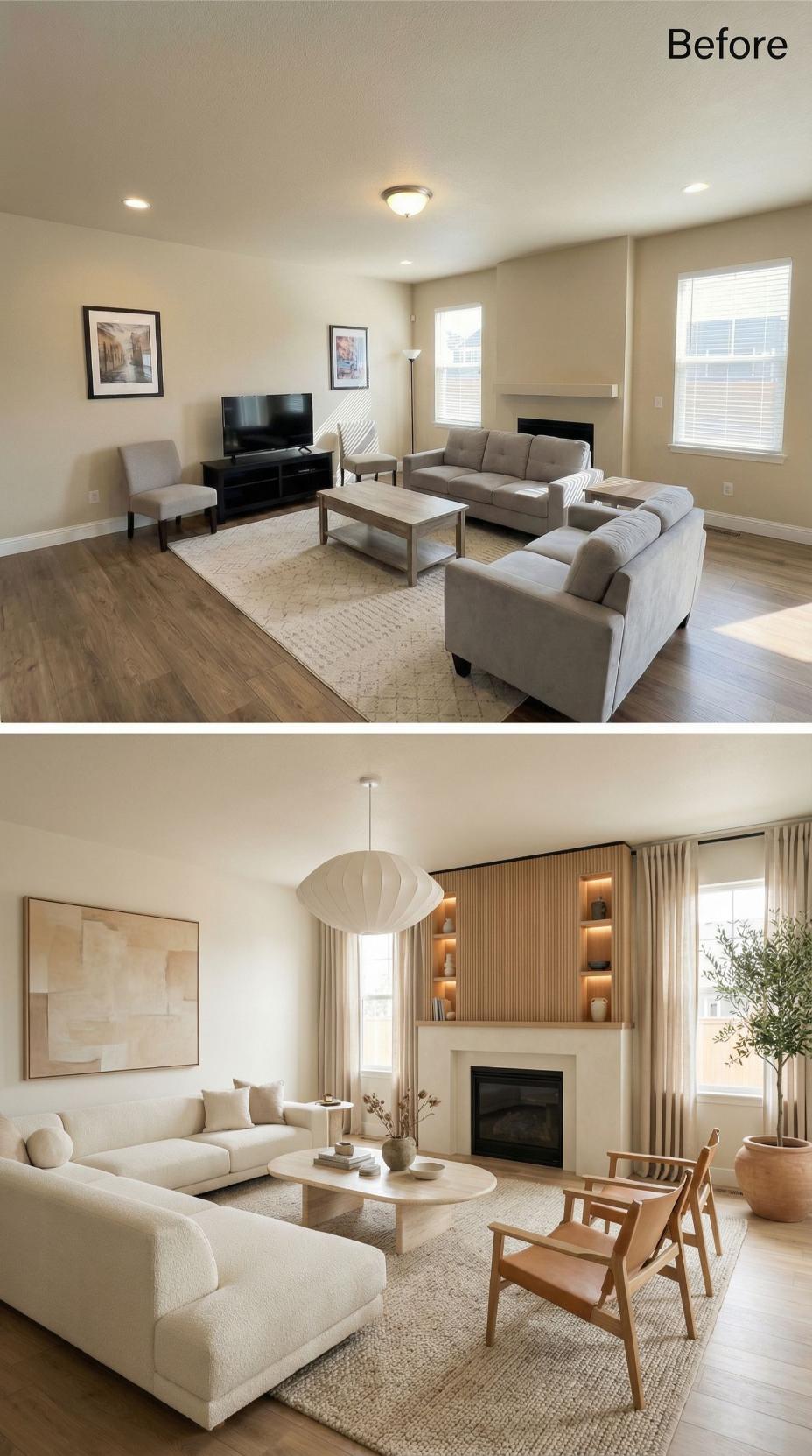 Fluted Oak Panels and Warm Shelf Lighting Retire the Black TV Stand for Good