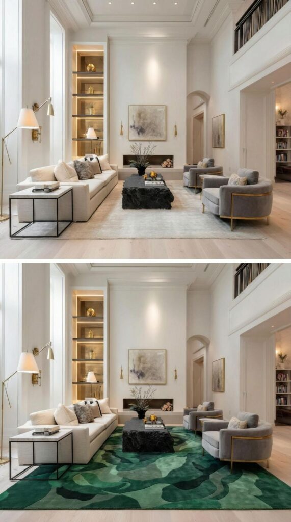 Updated Rug Design We Love Our Living Room But the Large Area Rug Is Too BLAH! I Gave AI a ...