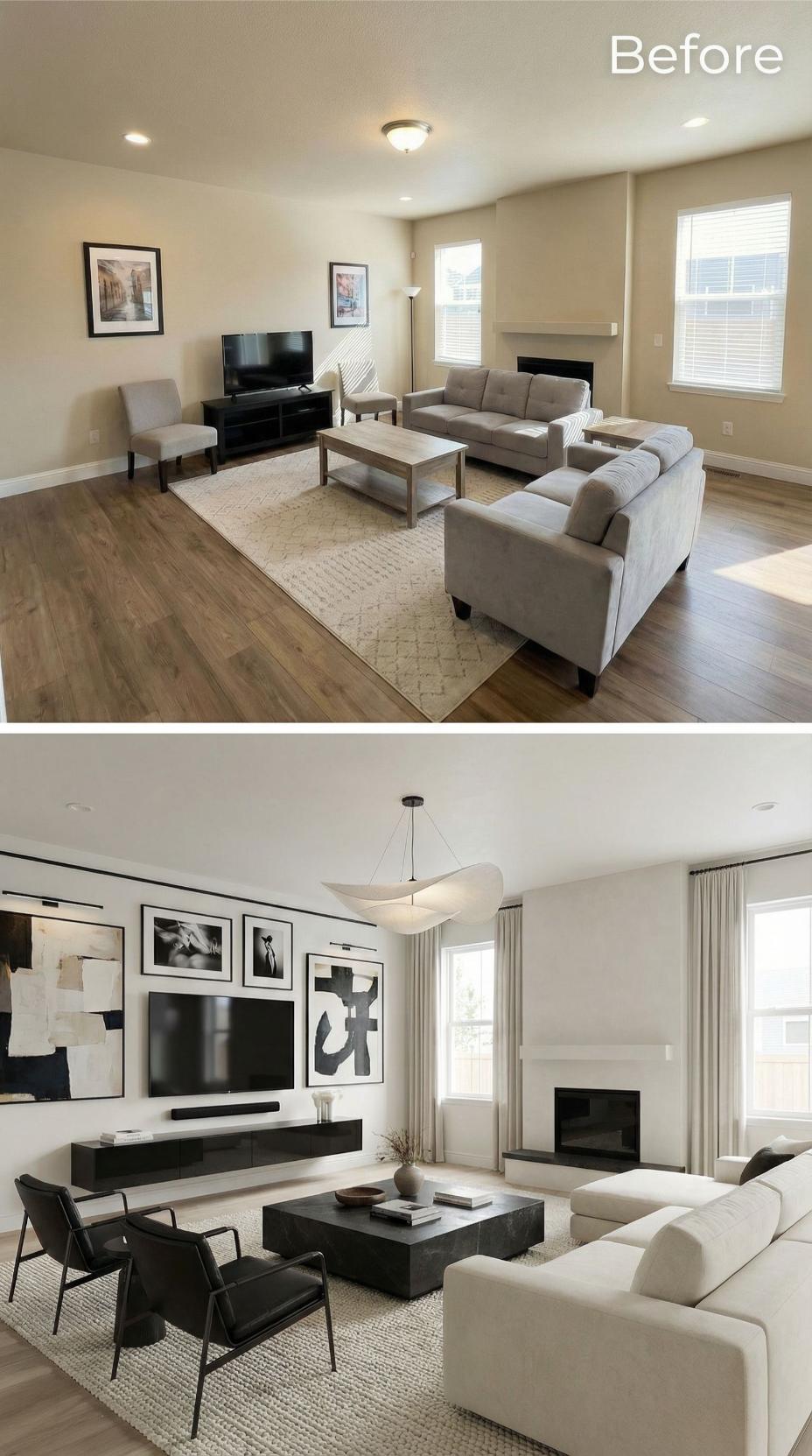 Matte Black Gallery Wall and Ivory Sectional Bury the Beige-and-Gray Standoff