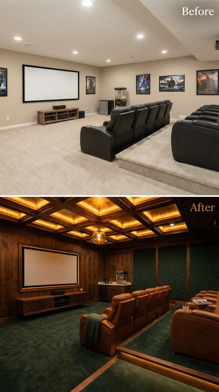 Coffered Ceiling Drama Replaces Flat Beige Functionality