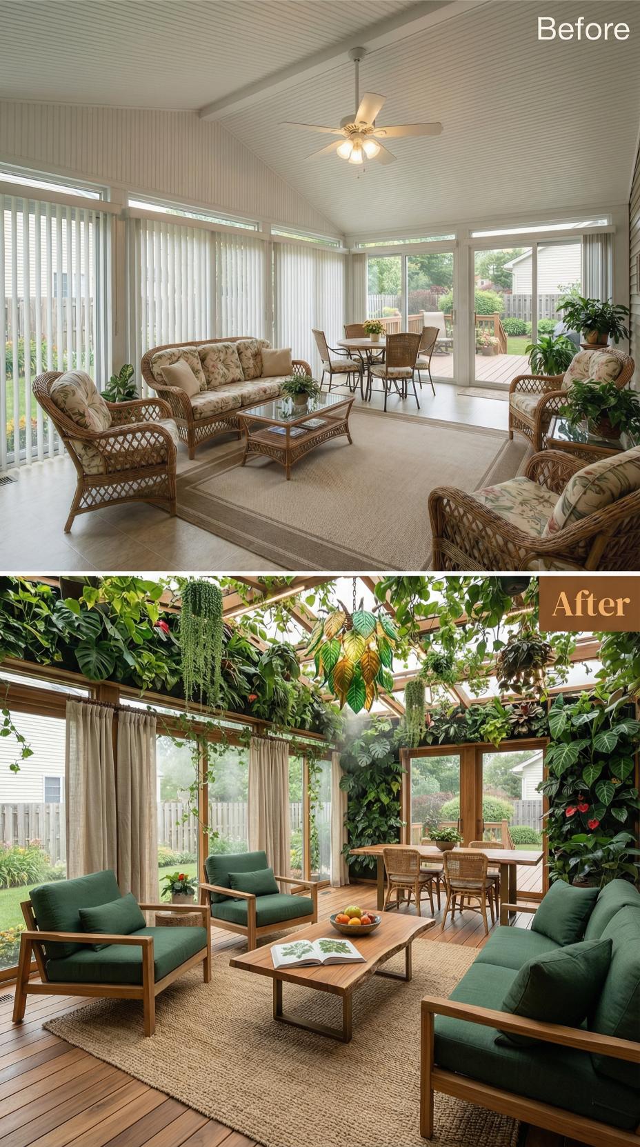 Beadboard Ceiling Replaced by Exposed Timber and Dense Tropical Growth