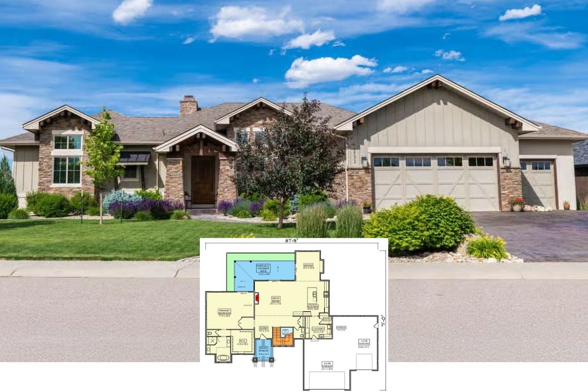 Mountain 1-Bedroom Craftsman Ranch with Open Living Space and Walkout Basement (Floor Plan)