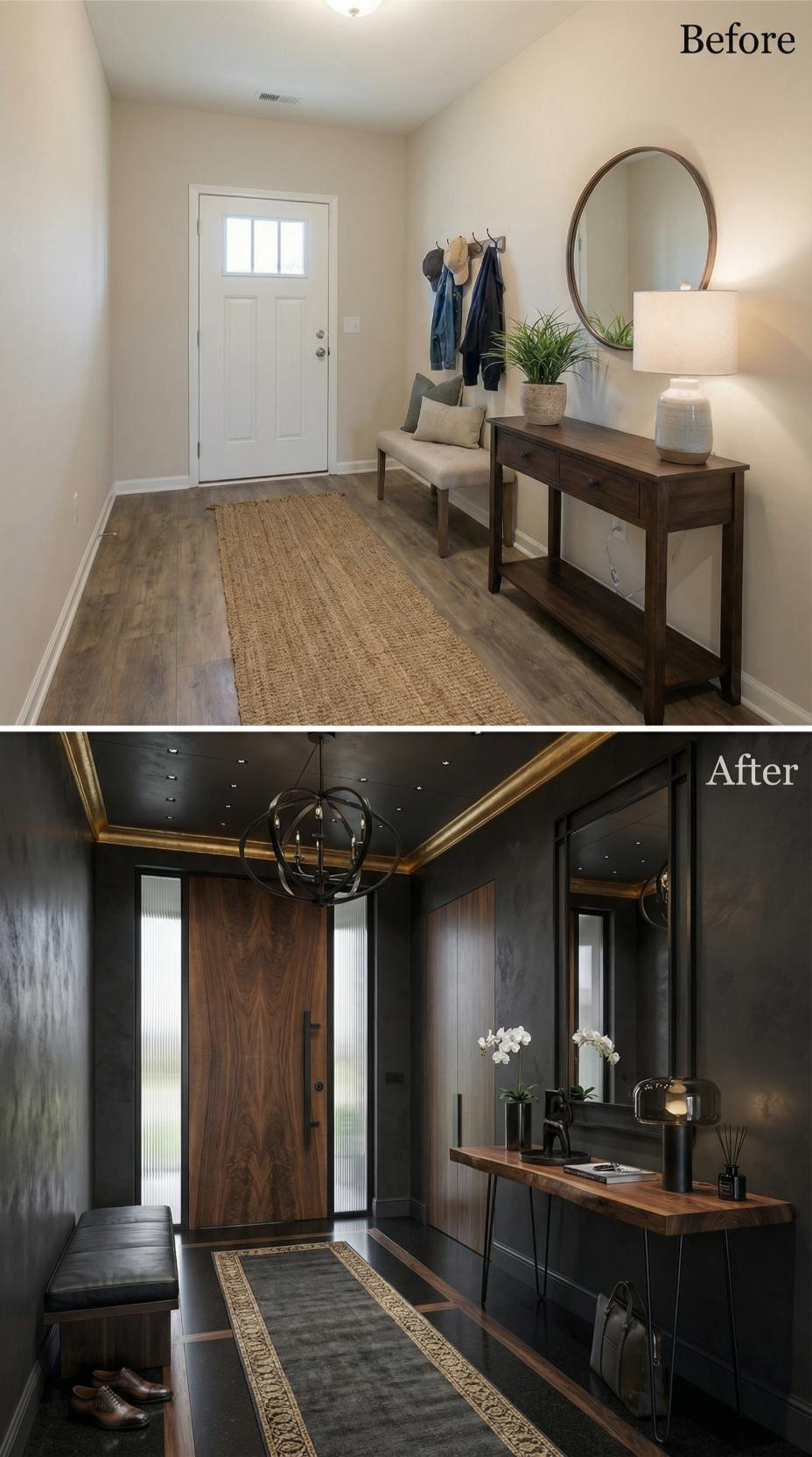 Dark Glamour Replaces Builder Beige at the Entryway