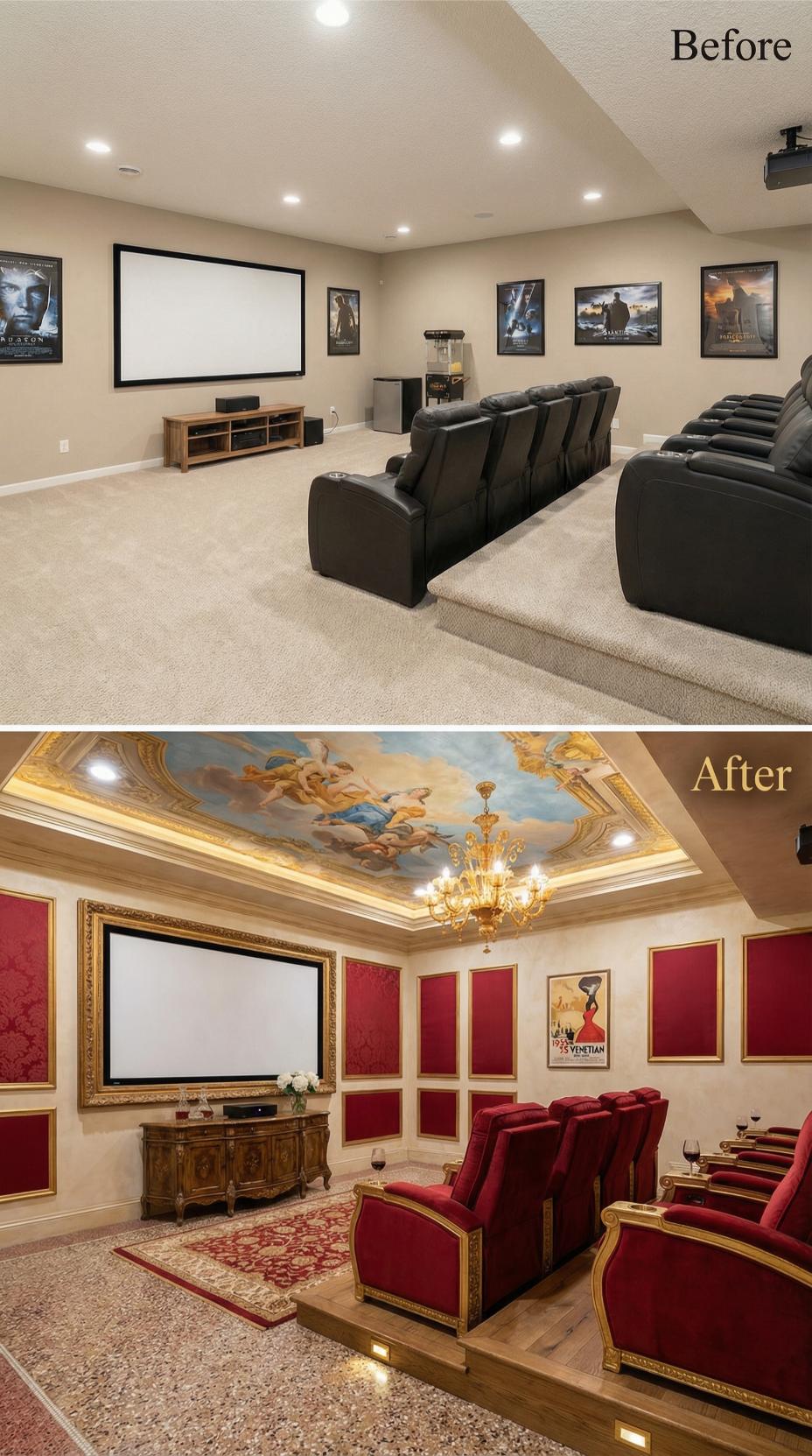 Versailles Renaissance Mural and Gilded Molding Overthrow Beige Carpeted Multiplex