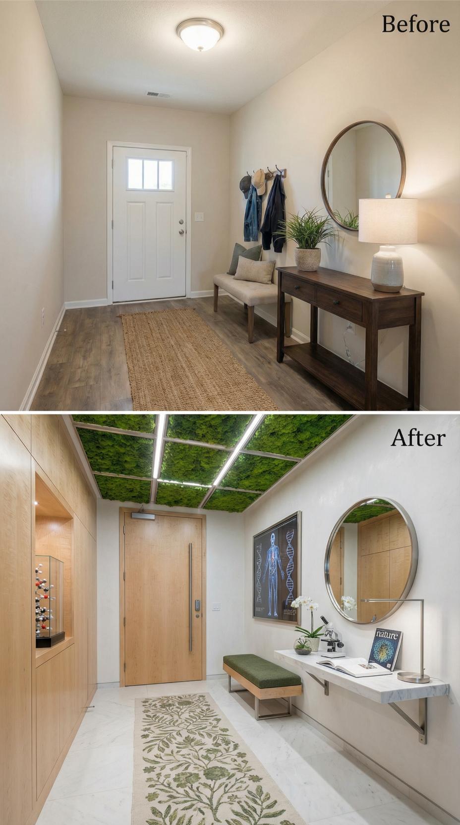 Living Moss Skylight and Medical Diagrams Define Wellness Clinic Foyer