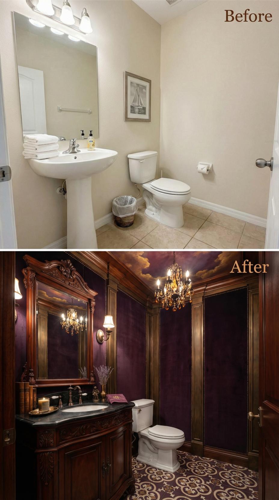 Pedestal Beige Erased by Victorian Drama in Deep Aubergine