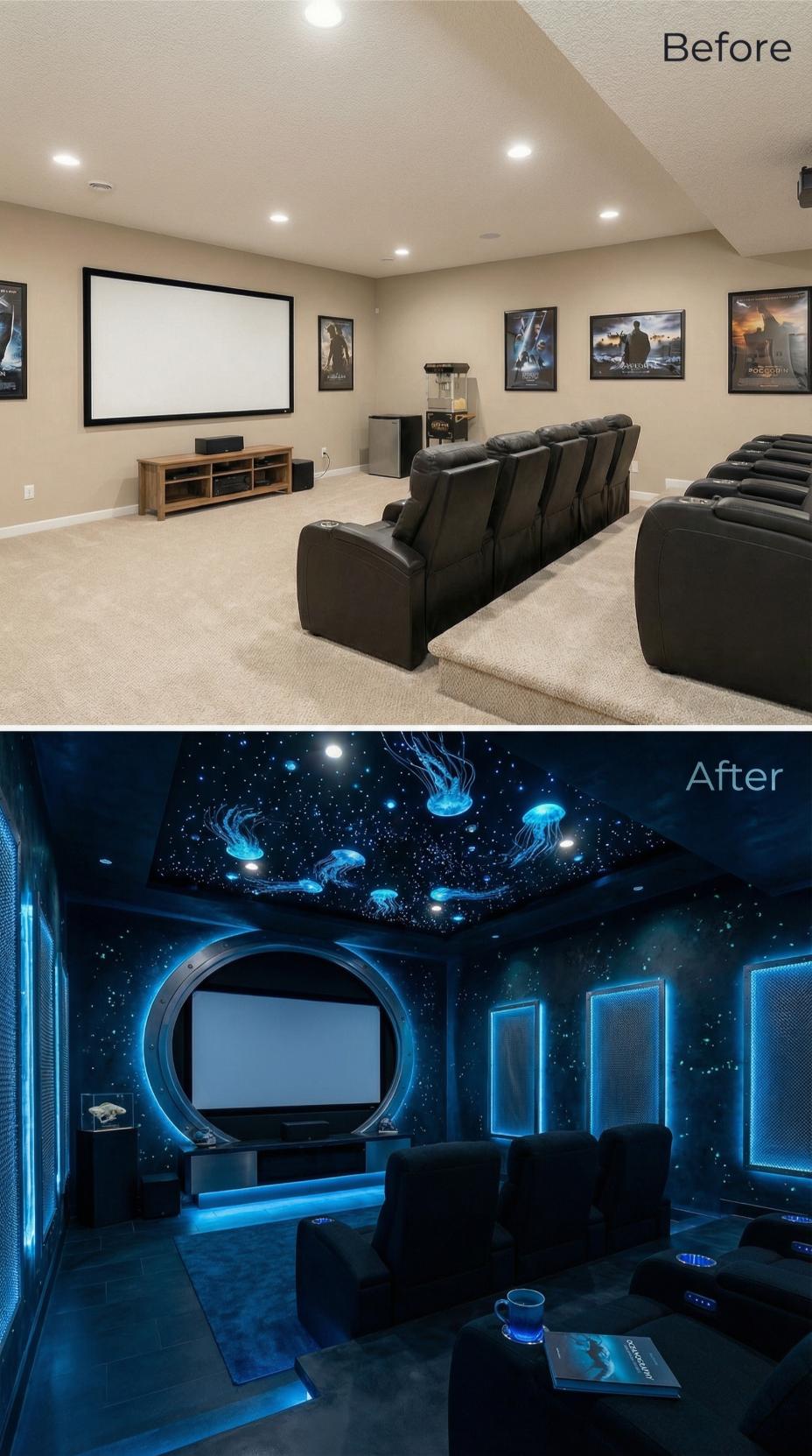 Bioluminescent Underwater Grotto Swallows Carpeted Beige Rectangle