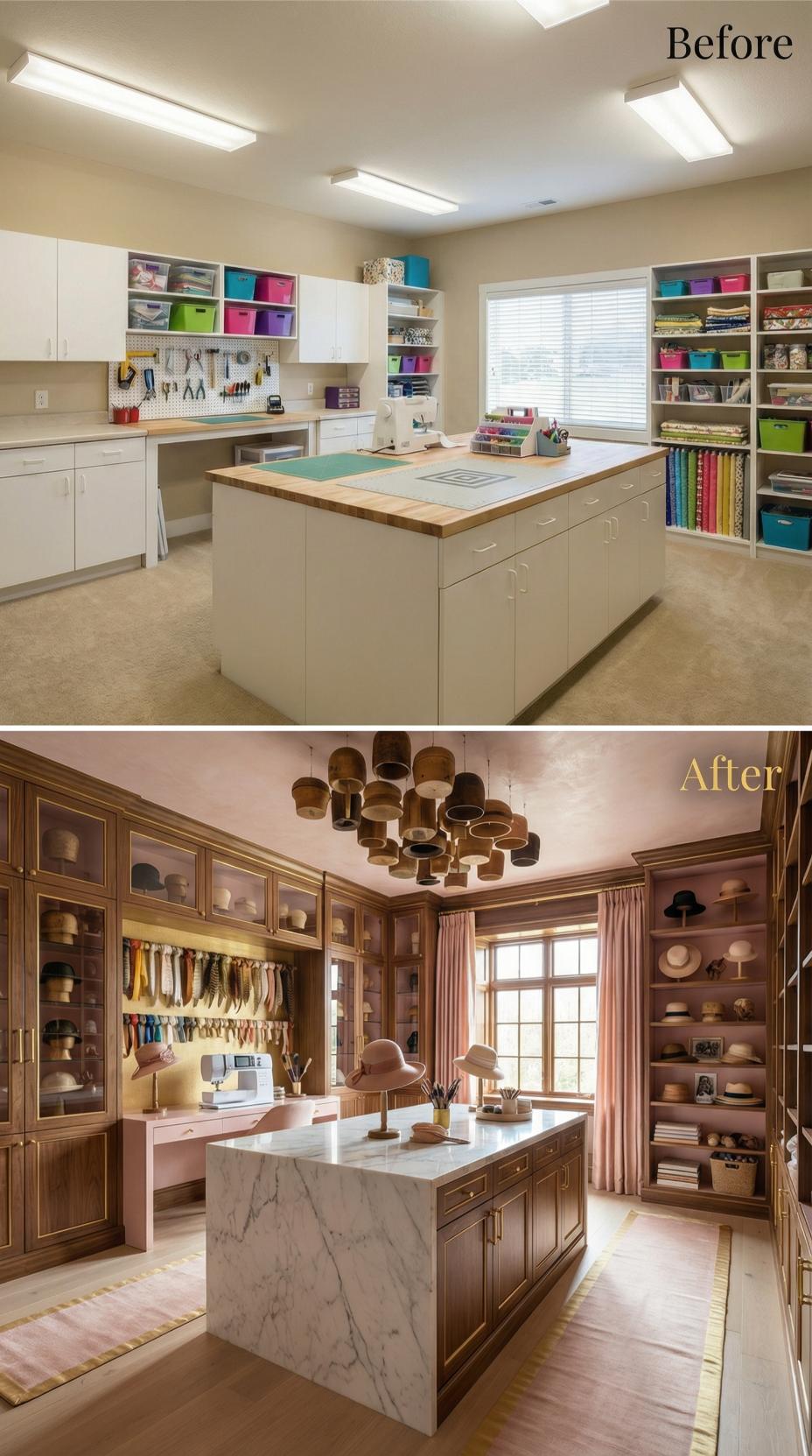 Fluorescent Craft Grid Yields to Bronze Millwork and Chandelier Hats