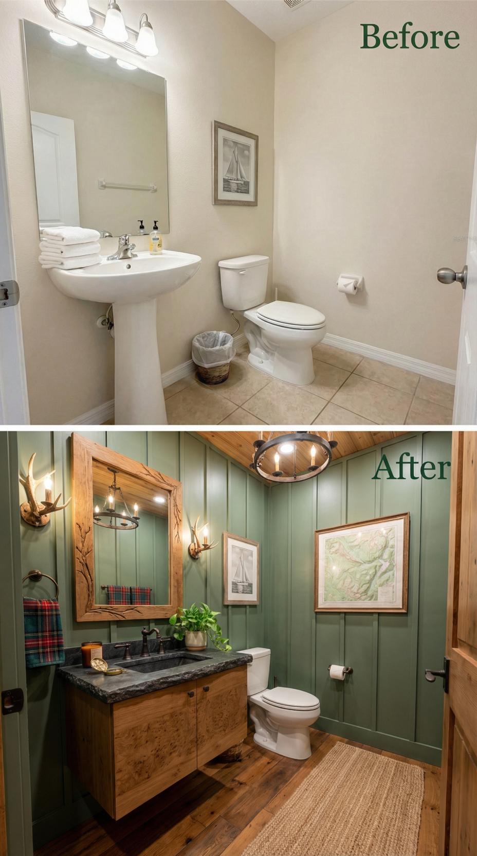 Sage Vertical Paneling and Rustic Timber Frame Pedestal Exit