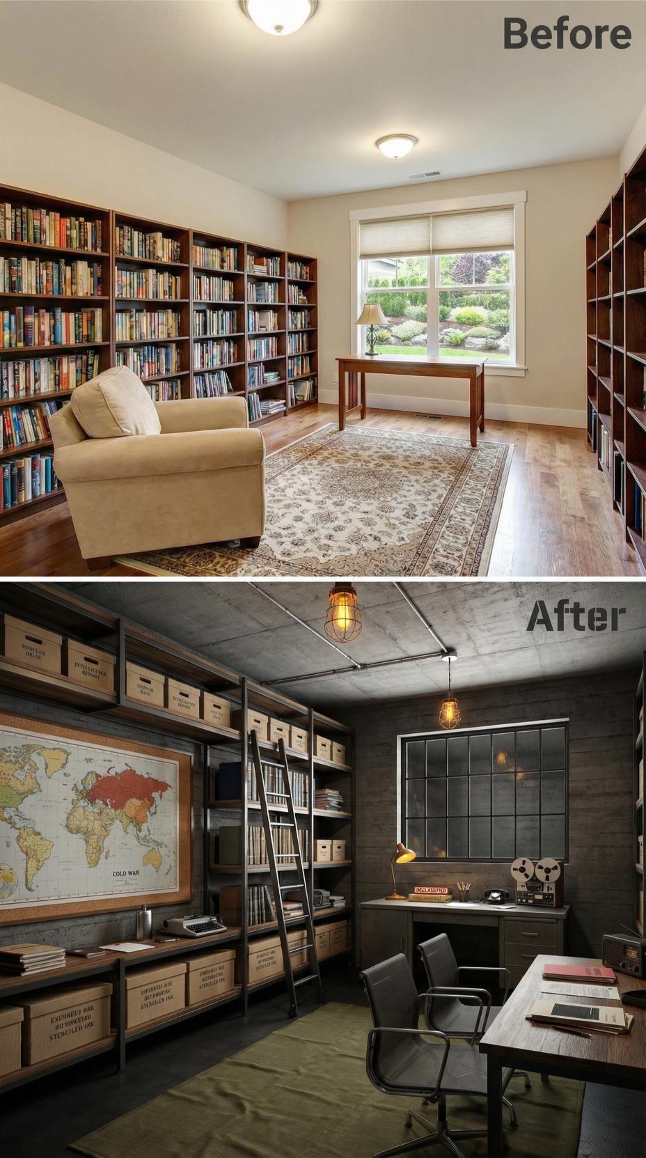 Industrial Concrete and Wire Storage Boxes Modernize Traditional Bookshelves