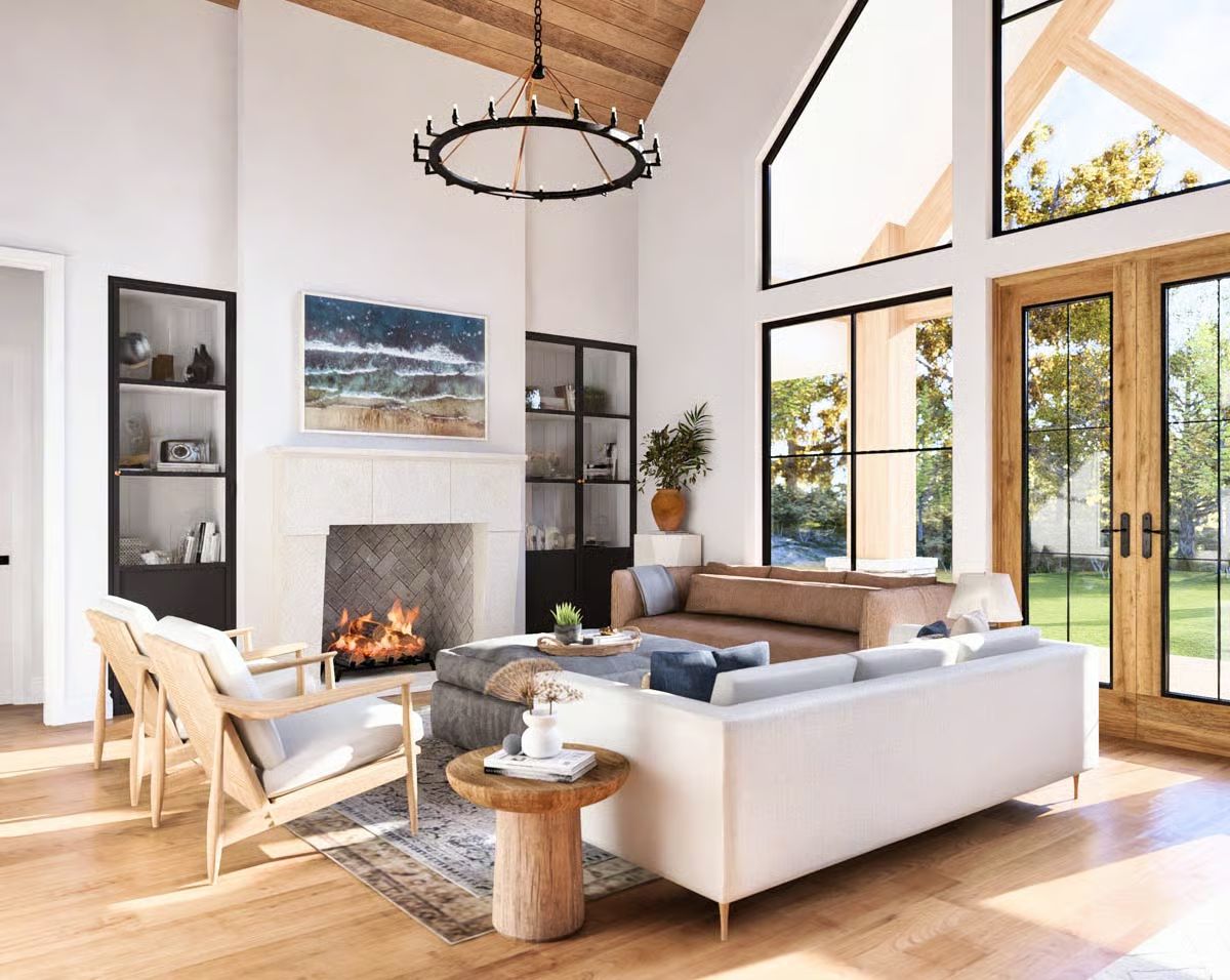 Vaulted Ceilings and Exposed Beams Give This Living Room Scale Without Losing Warmth