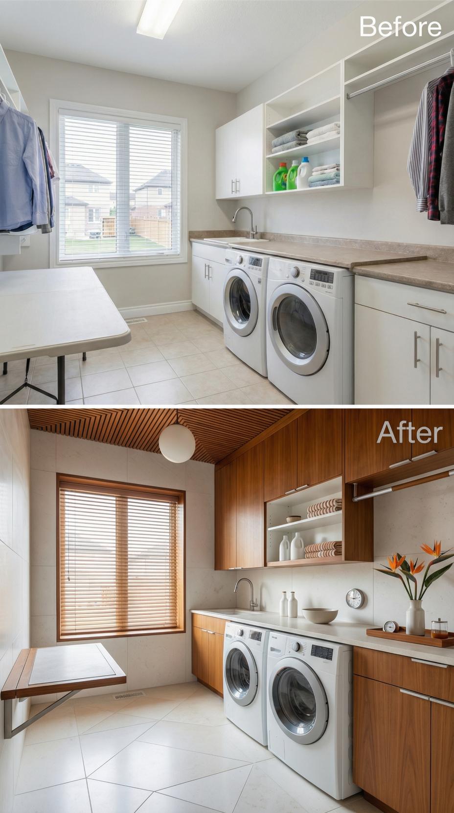 Warm Teak Slats and Pendant Globe Displace Builder White