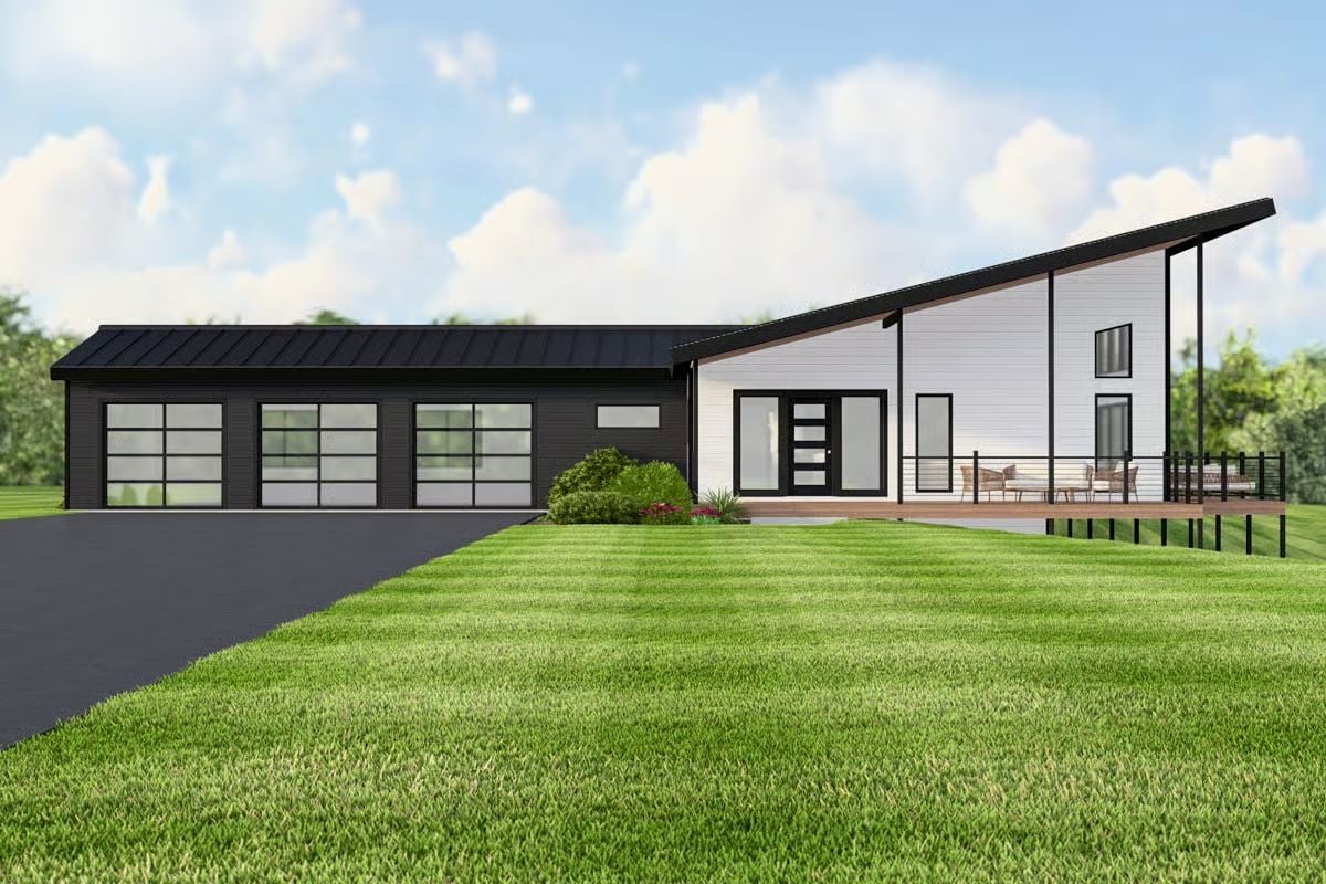 Modern 2-Bedroom Contemporary Home with 3-Car Garage and Basement Expansion (Floor Plan)