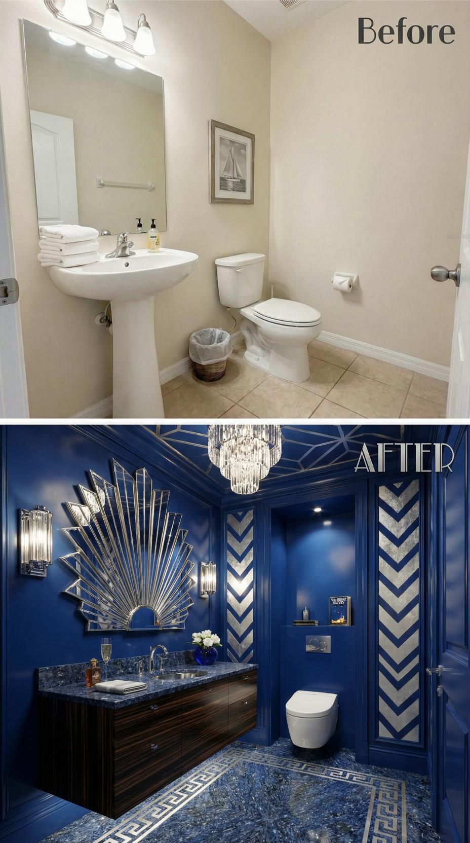 Midnight Blue Lacquer and Art Deco Geometry Replace Beige Basics