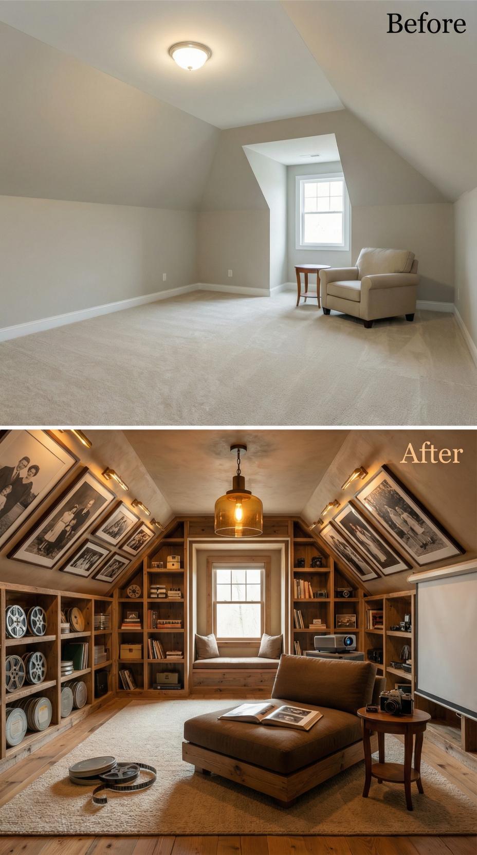 Amber Pendant Light Commands Custom Bookcase Installation