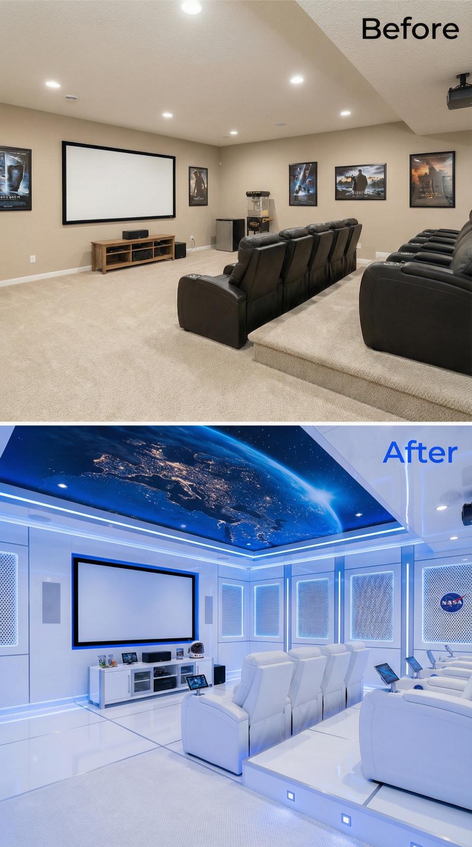 NASA Space Station Aesthetic Floods Beige Carpeted Vaulted Basement