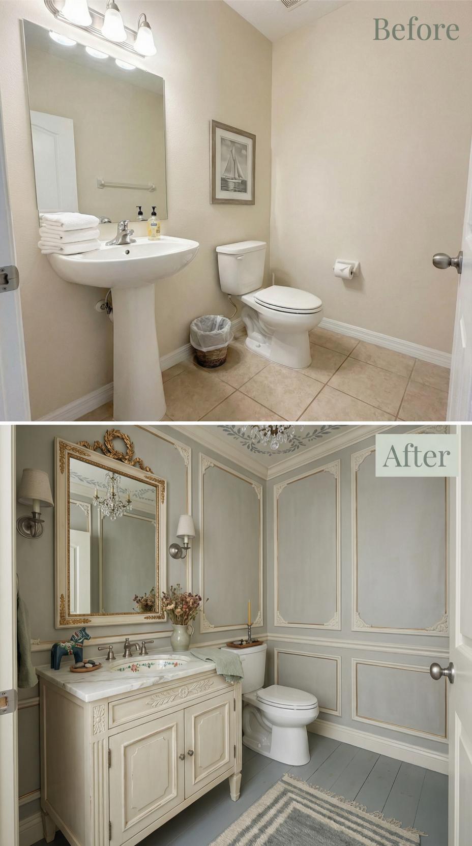 Parisian Molding Panels and Gilded Mirror Replace Pedestal Neutrals