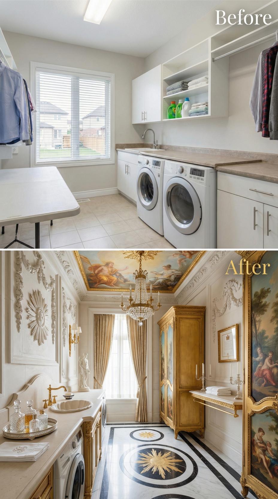 Frescoed Ceiling and Gilded Furnishings Replace Suburban Utility