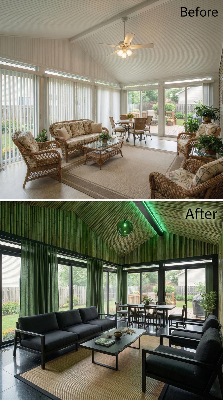 Beige Vertical Blinds and Wicker Dismissed for Emerald Ceiling and LED Strips