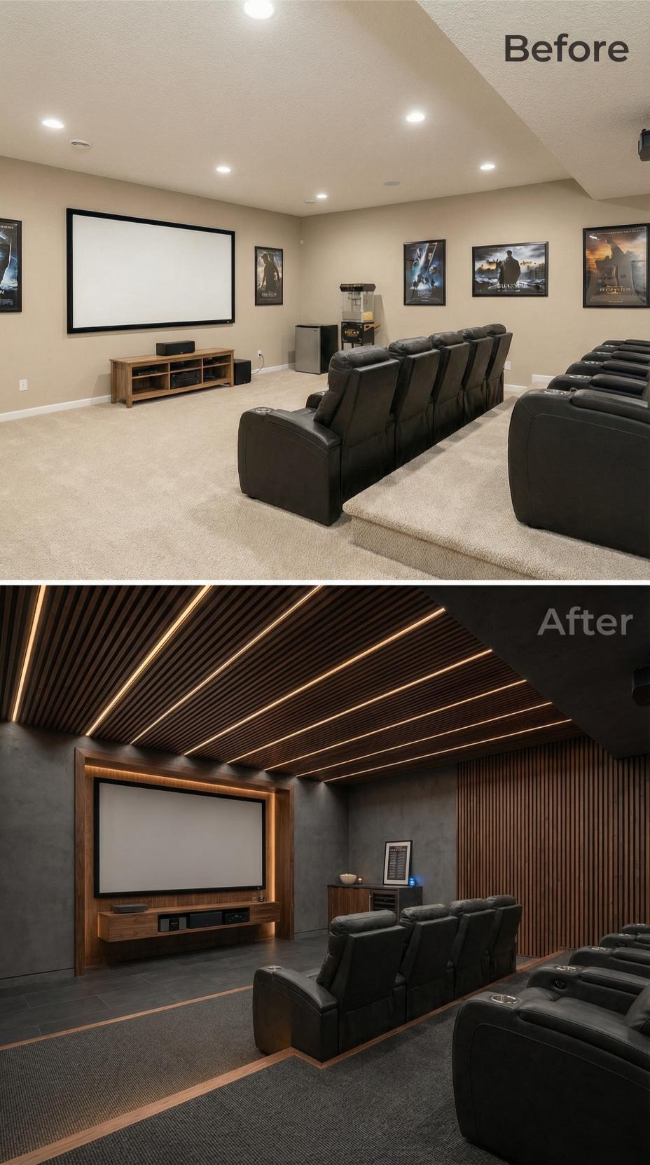 Dramatic Wood Slat Ceiling Replaces Basic Recessed Lighting