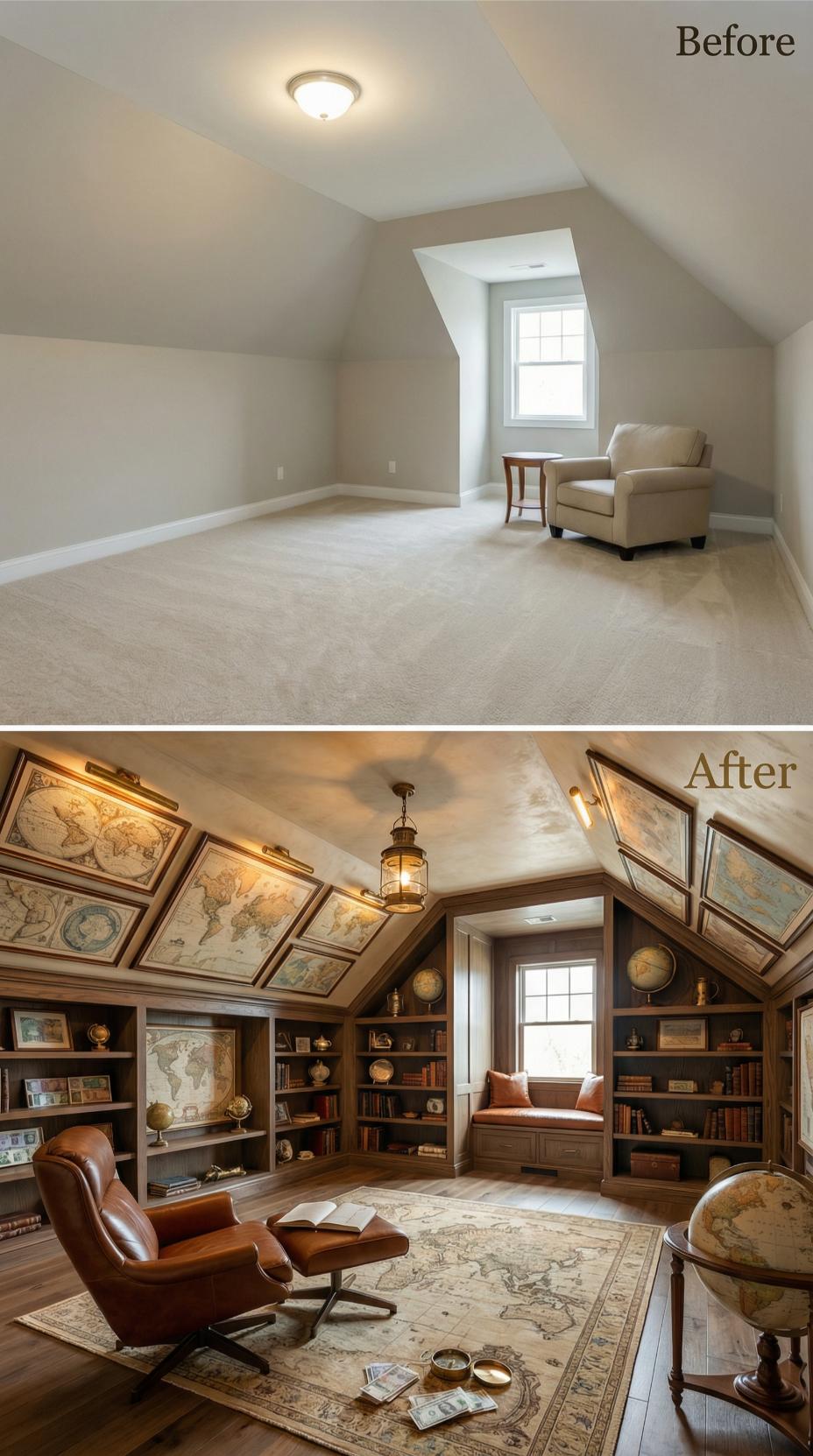 Vintage Cartography Collection Transforms Bare Bonus Room