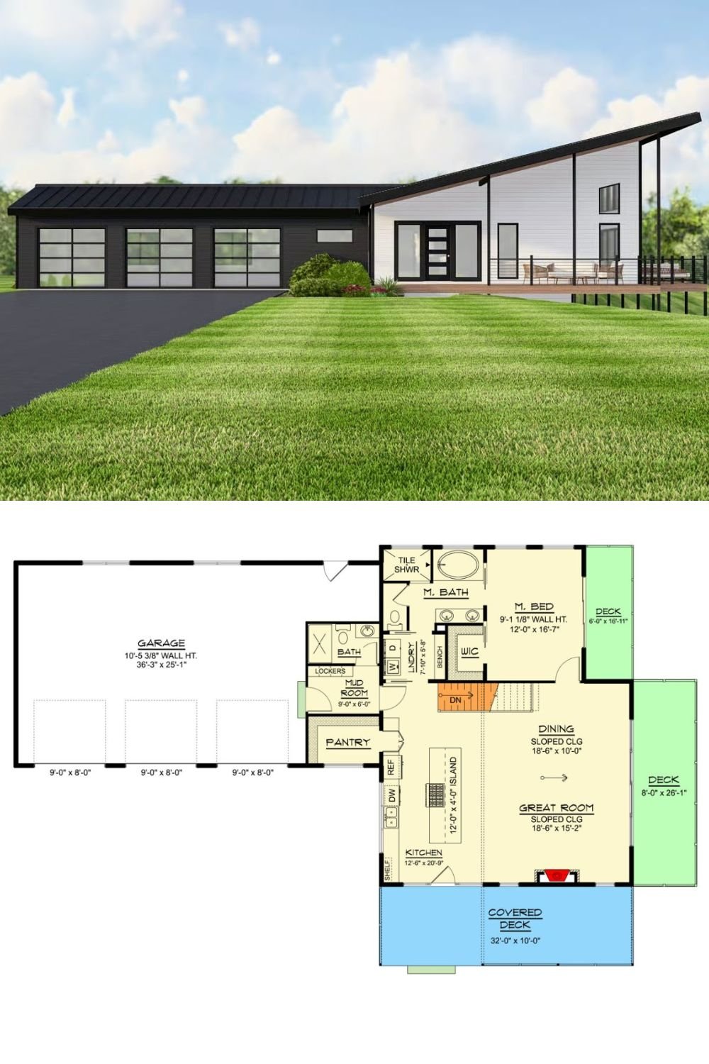 Modern 2-Bedroom Contemporary Home with 3-Car Garage and Basement Expansion (Floor Plan)