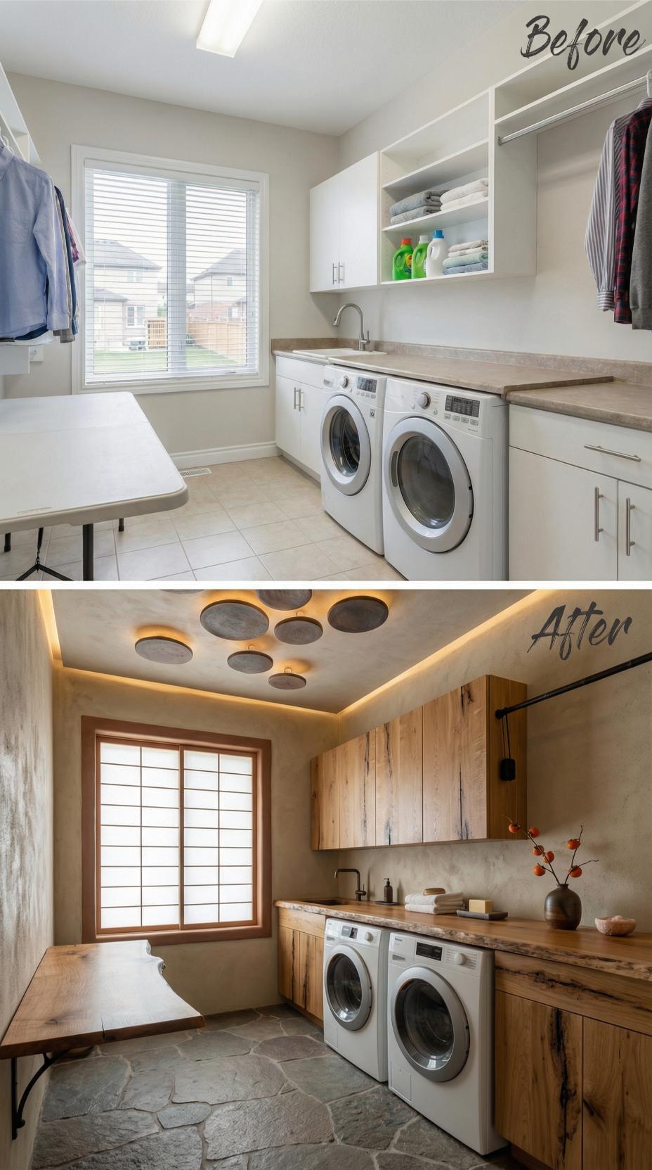 Japanese Shoji Screen and Live-Edge Maple Counter Discard Clinical White