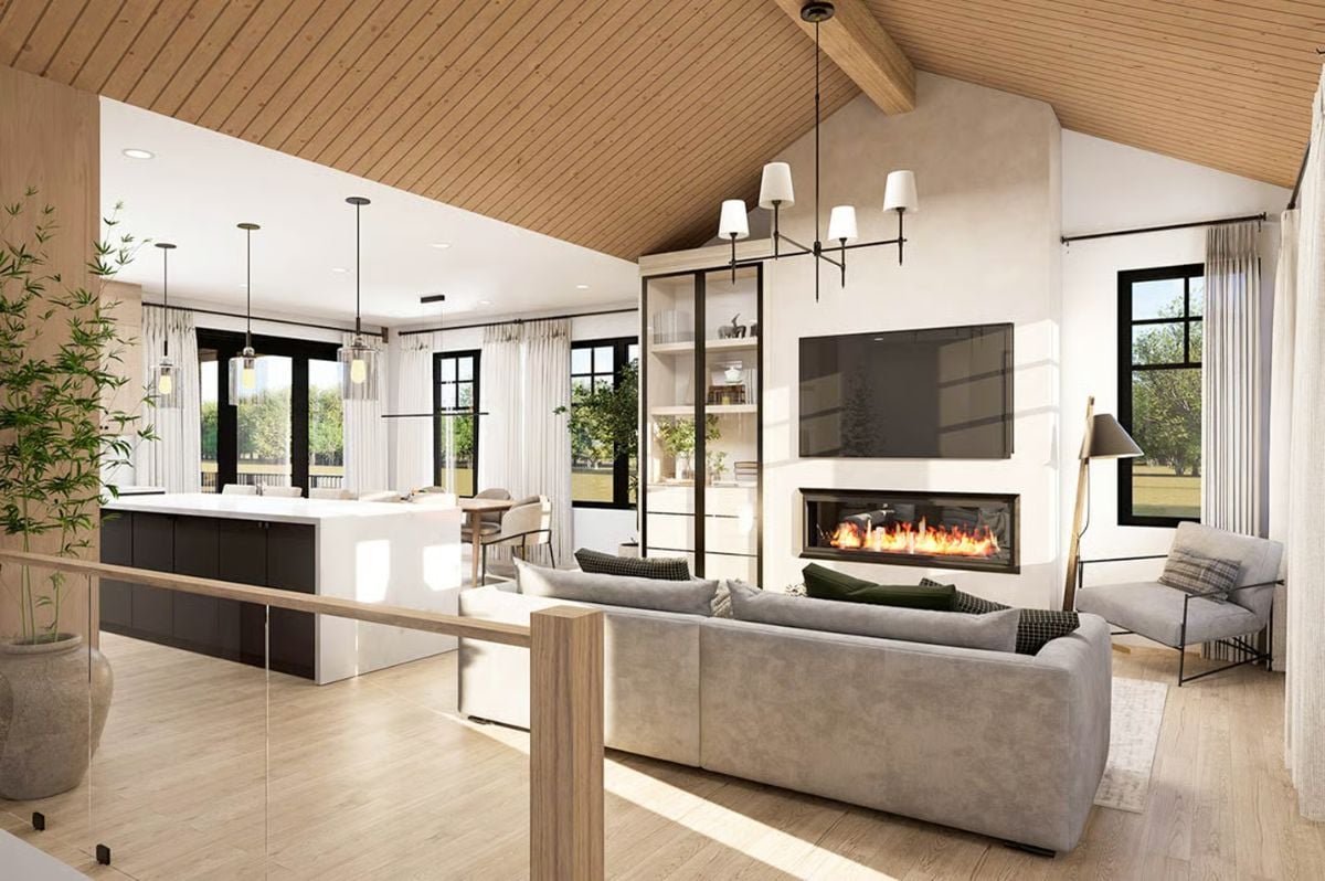 Vaulted Wood Plank Ceilings Give This Open Floor Plan a Defined Center