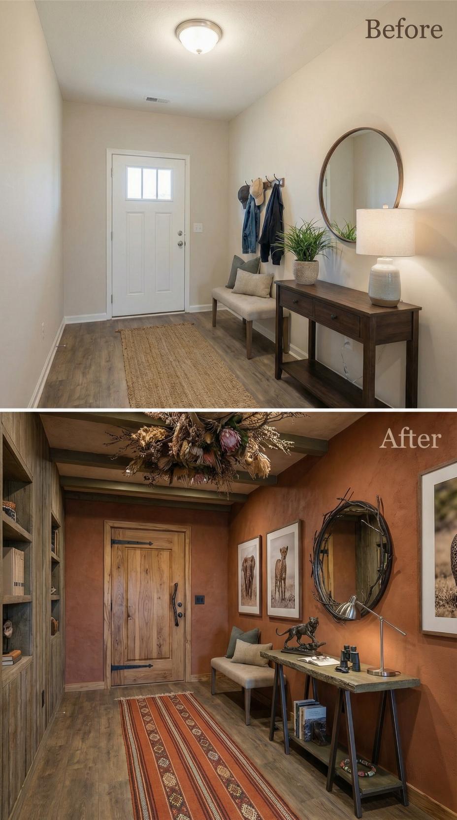 Rustic Western Ceiling Beams and Terracotta Walls Replace Neutral Box