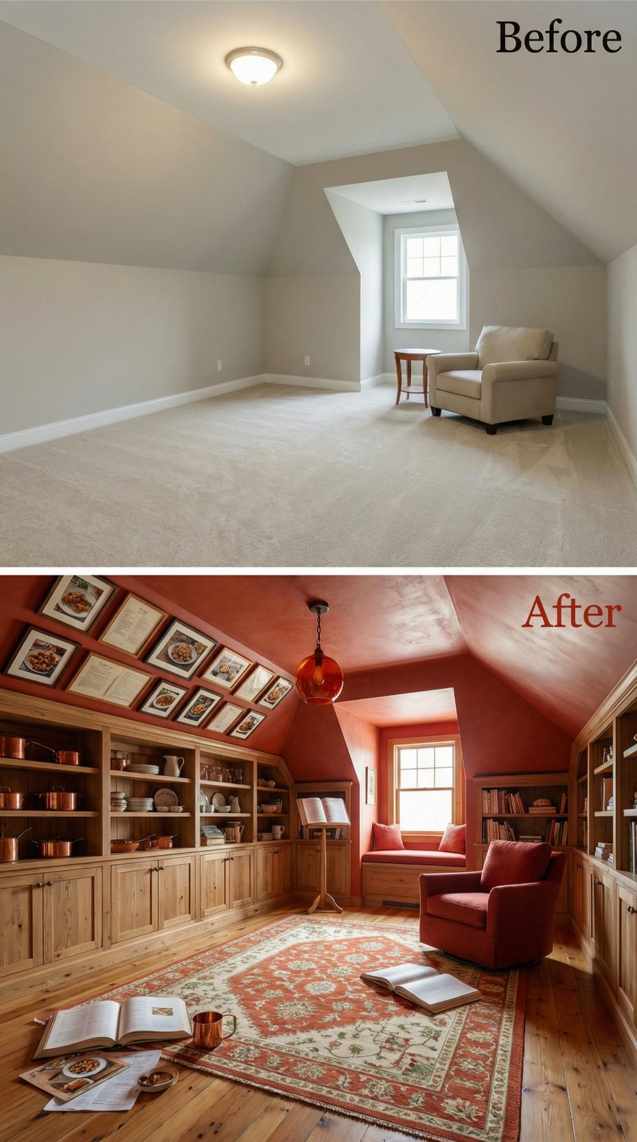 Terracotta Reading Room with Built-In Window Seat and Recipe Gallery